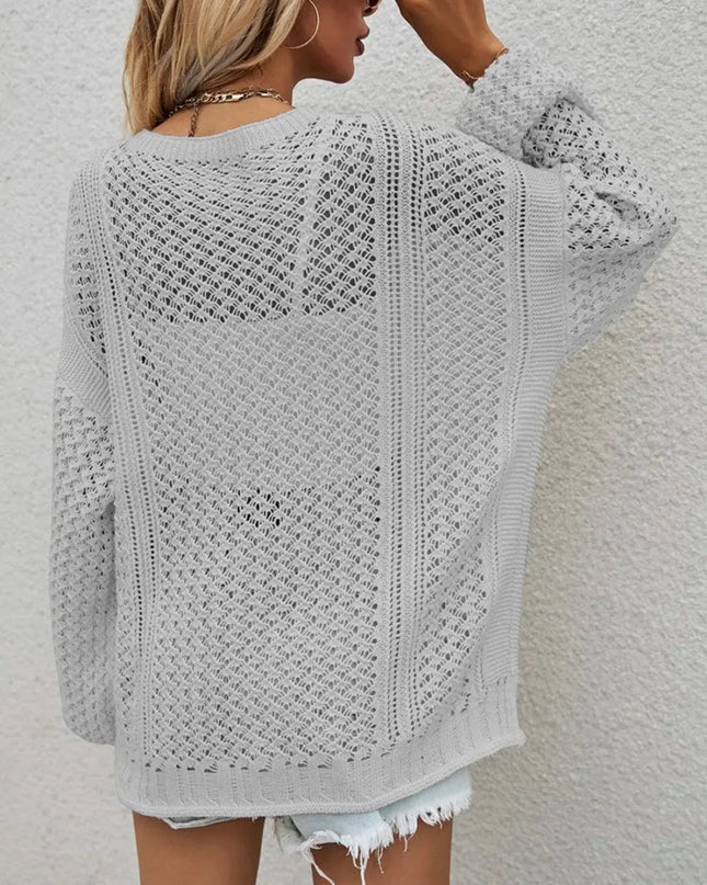 Openwork Button Front Cardigan - Trendsi