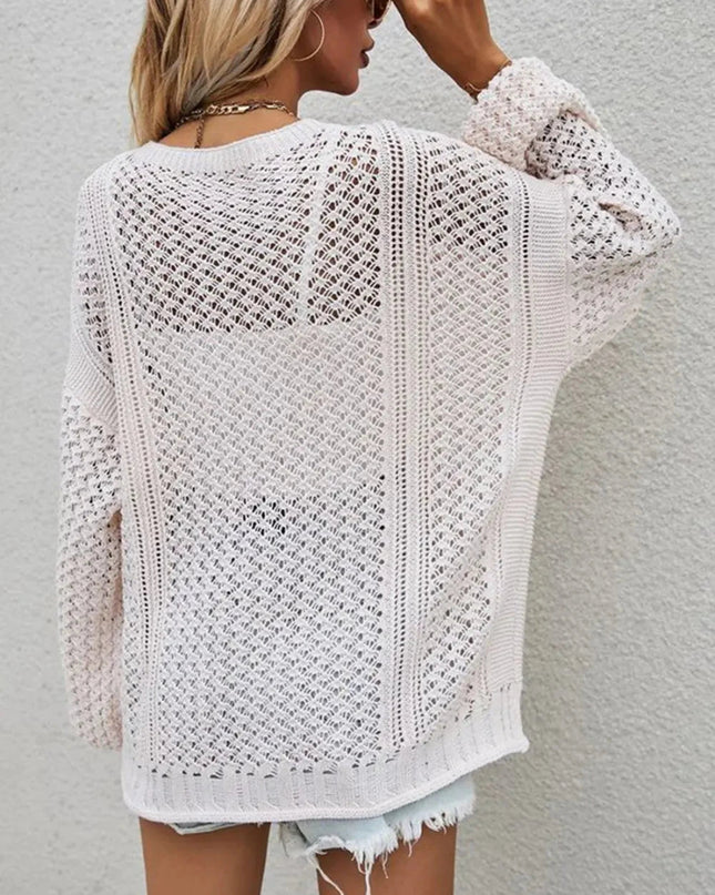Openwork Button Front Cardigan - Trendsi