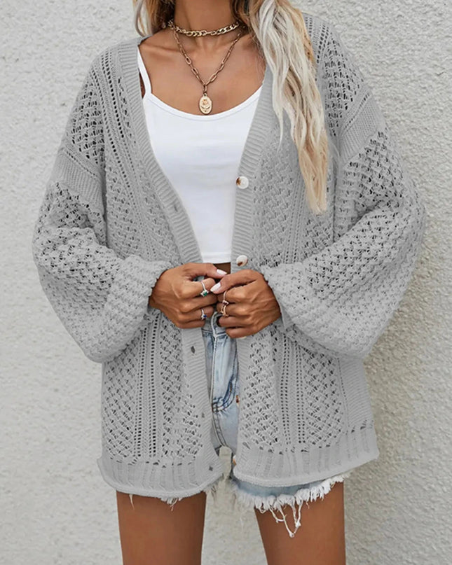 Openwork Button Front Cardigan - Trendsi