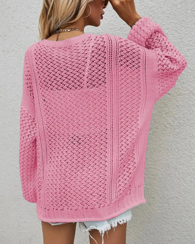 Openwork Button Front Cardigan - Trendsi