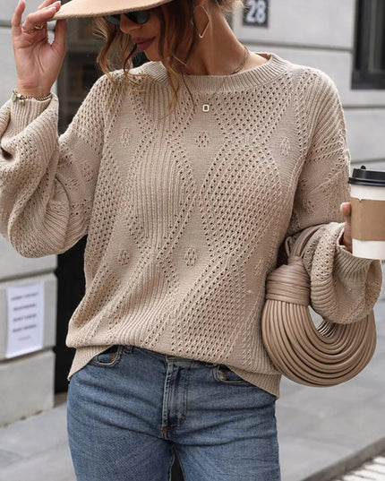 Openwork Dropped Shoulder Sweater - Trendsi