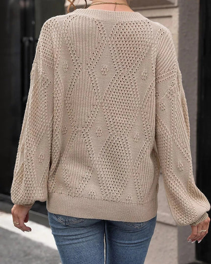 Openwork Dropped Shoulder Sweater - Trendsi