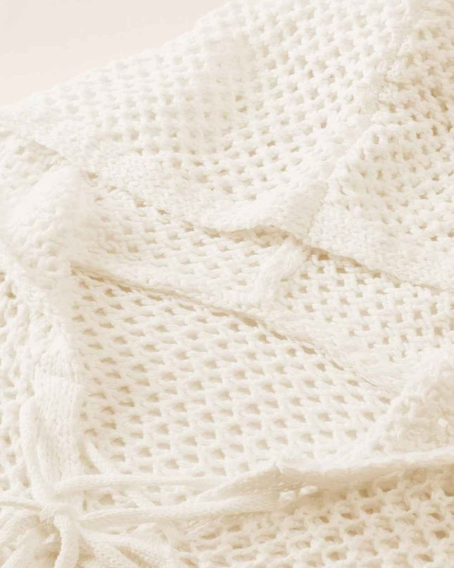 Openwork Lace - Up Hooded Sweater - Trendsi