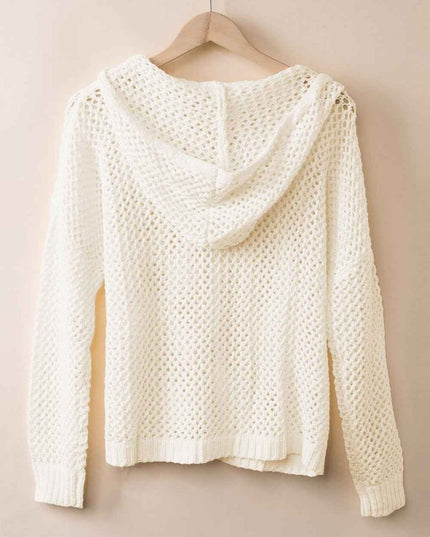 Openwork Lace - Up Hooded Sweater - Trendsi