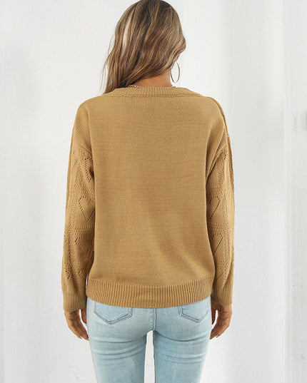 Openwork V - Neck Sweater - Trendsi