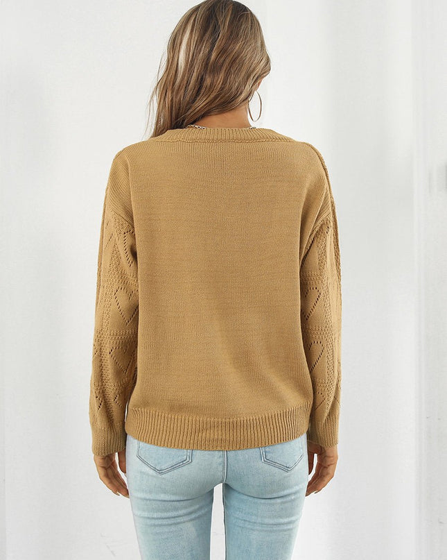 Openwork V - Neck Sweater - Trendsi