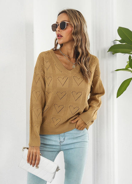 Openwork V - Neck Sweater - Trendsi