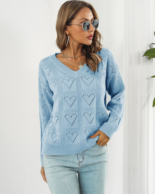 Openwork V - Neck Sweater - Trendsi