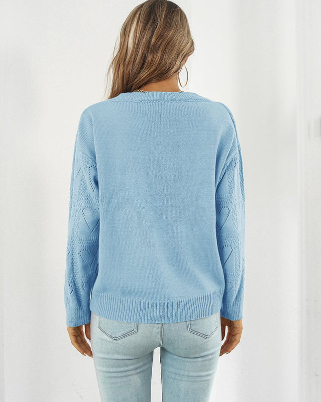 Openwork V - Neck Sweater - Trendsi