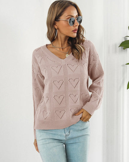 Openwork V - Neck Sweater - Trendsi