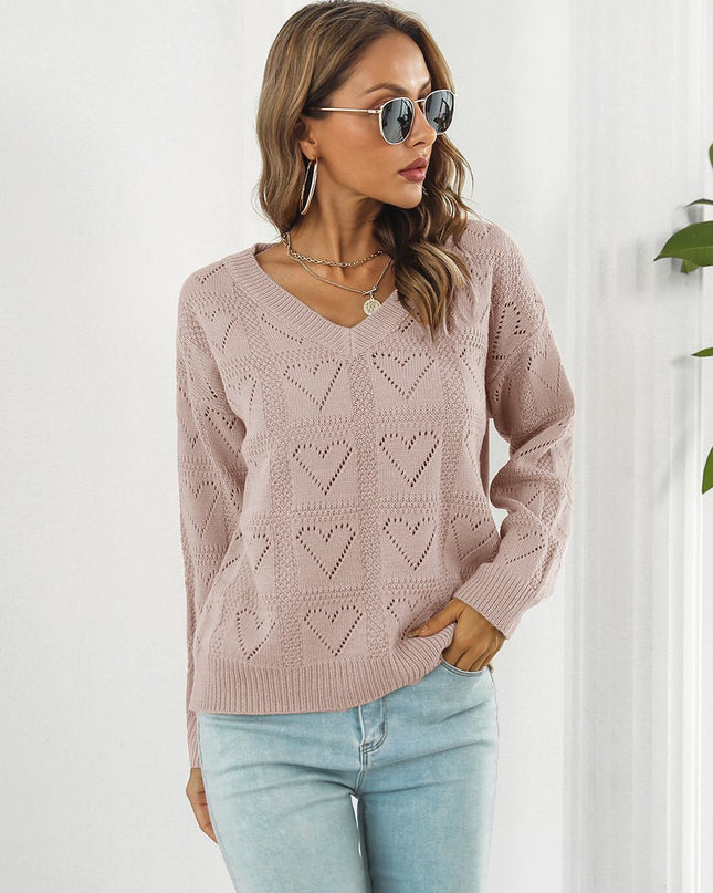 Openwork V - Neck Sweater - Trendsi