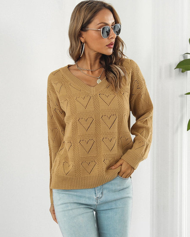 Openwork V - Neck Sweater - Trendsi