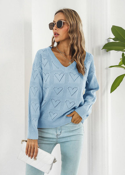 Openwork V - Neck Sweater - Trendsi