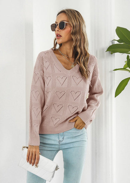 Openwork V - Neck Sweater - Trendsi