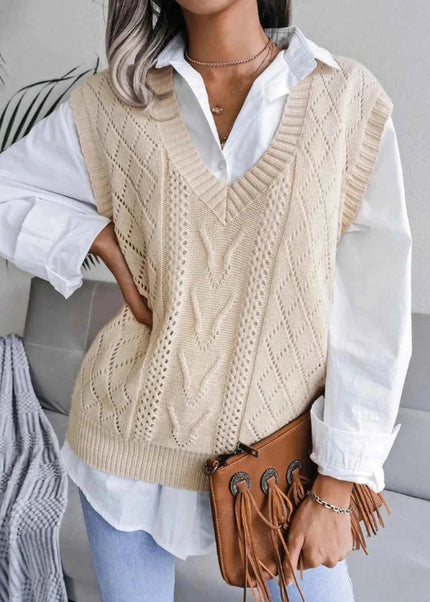 Openwork V - Neck Sweater Vest - Trendsi