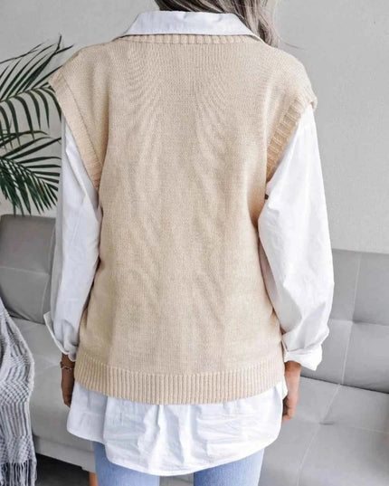 Openwork V - Neck Sweater Vest - Trendsi