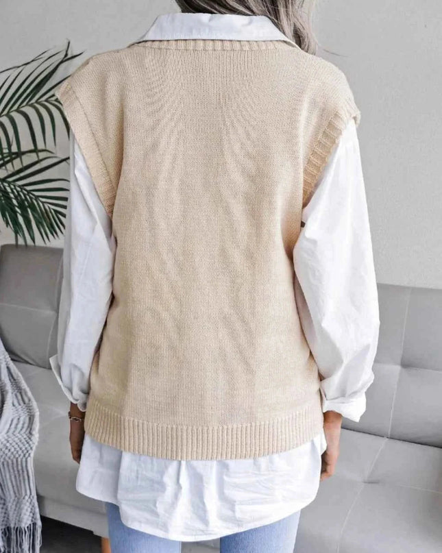 Openwork V - Neck Sweater Vest - Trendsi