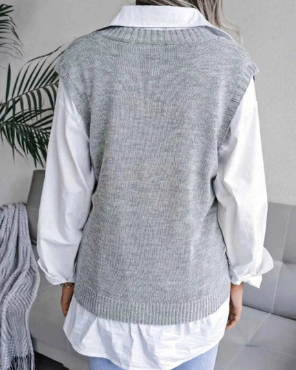 Openwork V - Neck Sweater Vest - Trendsi