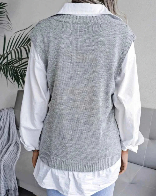 Openwork V - Neck Sweater Vest - Trendsi