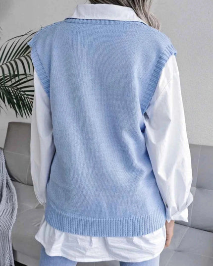 Openwork V - Neck Sweater Vest - Trendsi