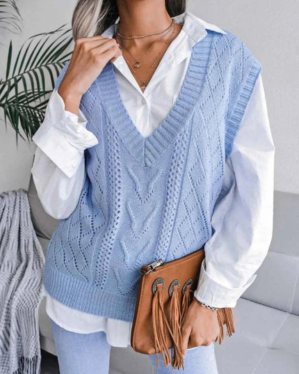 Openwork V - Neck Sweater Vest - Trendsi