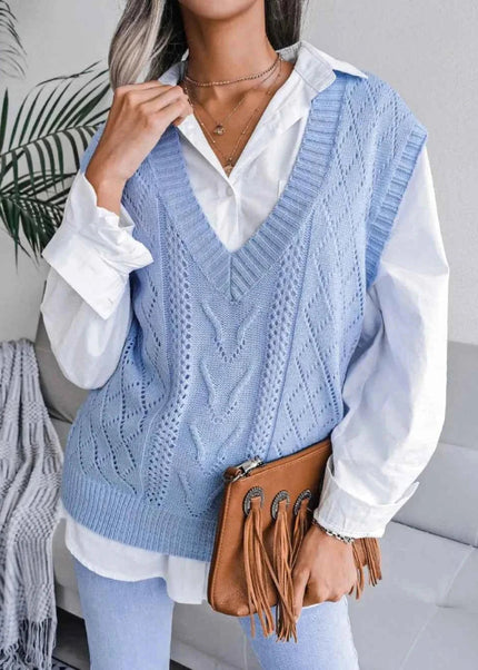 Openwork V - Neck Sweater Vest - Trendsi