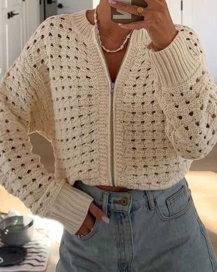 Openwork Zip - Up Cardigan - Trendsi