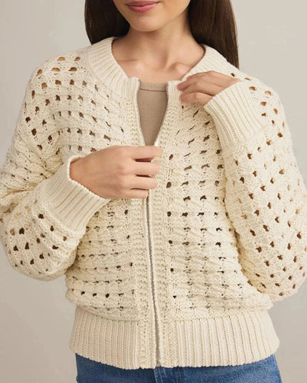 Openwork Zip - Up Cardigan - Trendsi