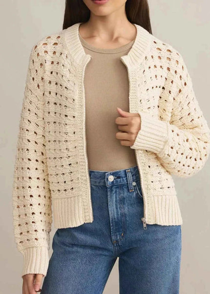 Openwork Zip - Up Cardigan - Trendsi