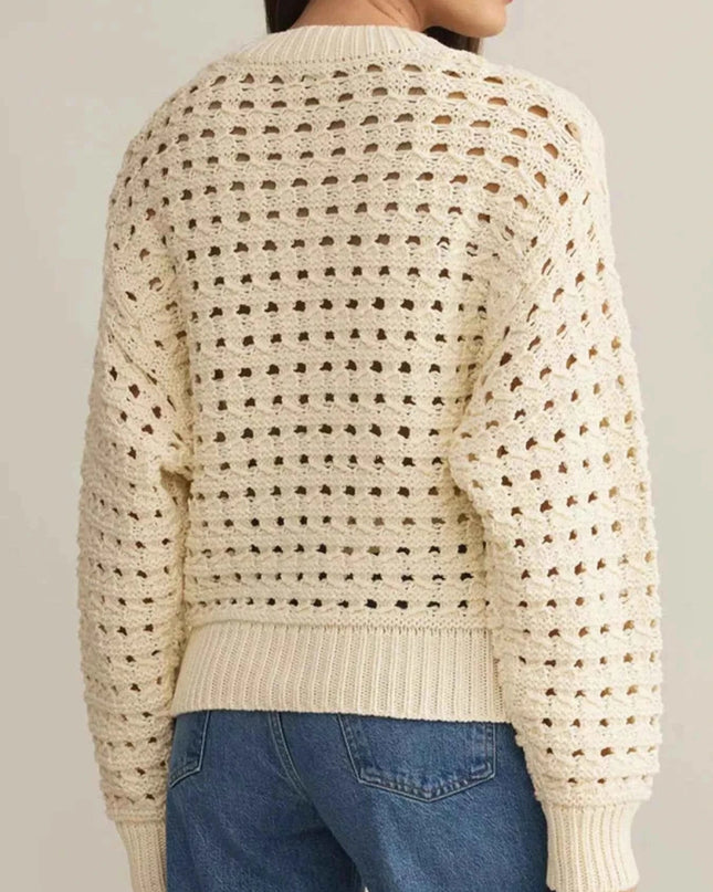 Openwork Zip - Up Cardigan - Trendsi