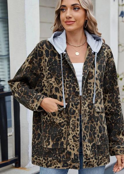 Oversized Button Up Denim Jacket with Hood - Trendsi