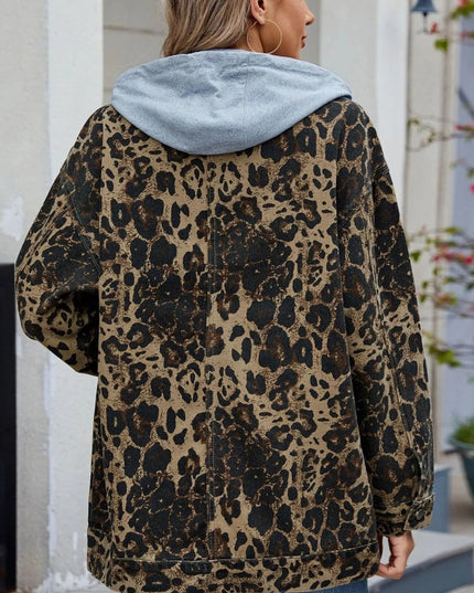 Oversized Button Up Denim Jacket with Hood - Trendsi