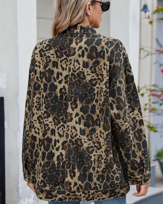 Oversized Button Up Denim Jacket with Hood - Trendsi