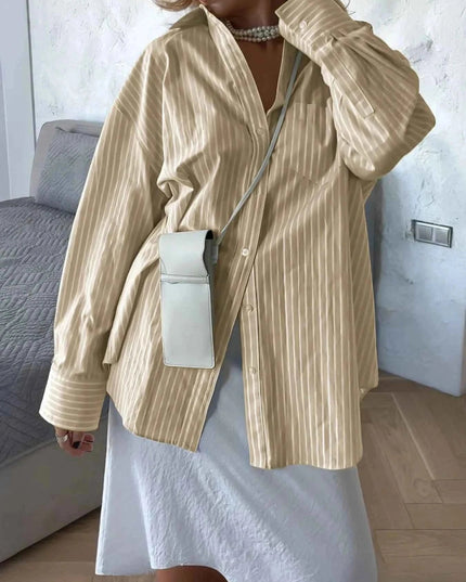 Oversized Striped Button - Down Shirt - Trendsi