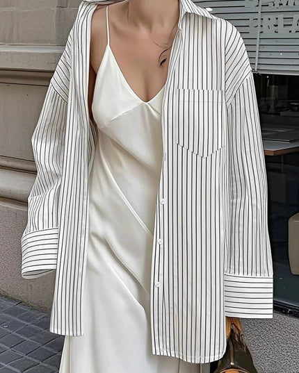 Oversized Striped Button - Down Shirt - Trendsi