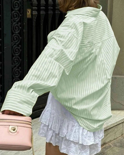 Oversized Striped Button - Down Shirt - Trendsi