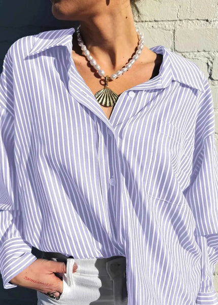 Oversized Striped Button - Down Shirt - Trendsi
