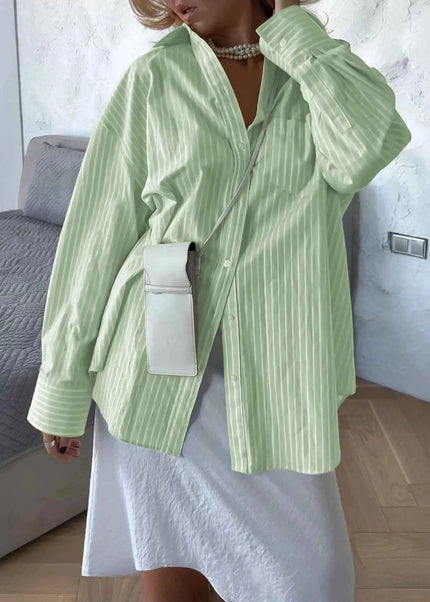 Oversized Striped Button - Down Shirt - Trendsi