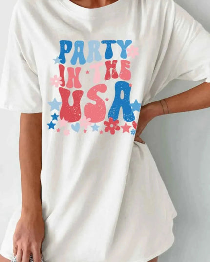 PARTY IN THE USA Graphic Oversized Tee - Trendsi
