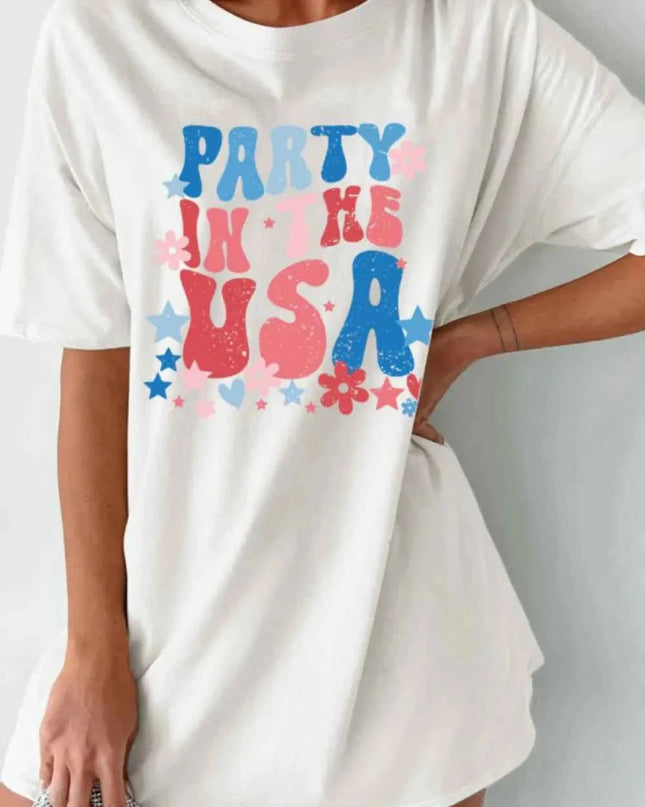 PARTY IN THE USA Graphic Oversized Tee - Trendsi