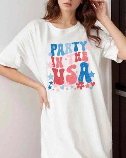 PARTY IN THE USA Graphic Oversized Tee - Trendsi
