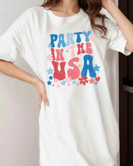 PARTY IN THE USA Graphic Oversized Tee - Trendsi