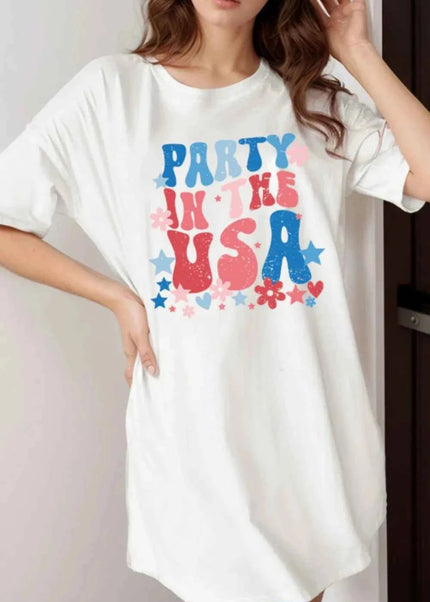 PARTY IN THE USA Graphic Oversized Tee - Trendsi