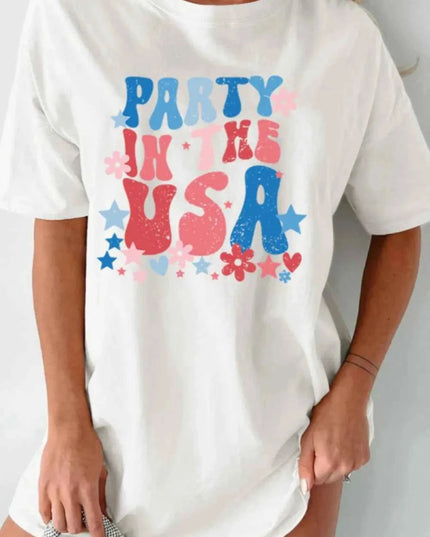 PARTY IN THE USA Graphic Oversized Tee - Trendsi