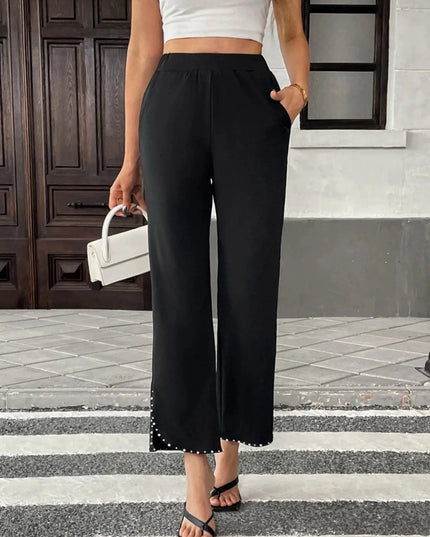 Pearl - Embellished Cropped Wide - Leg Pants - Trendsi