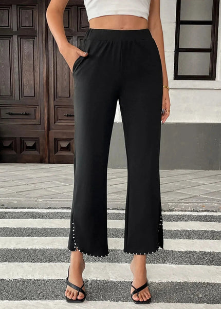 Pearl - Embellished Cropped Wide - Leg Pants - Trendsi