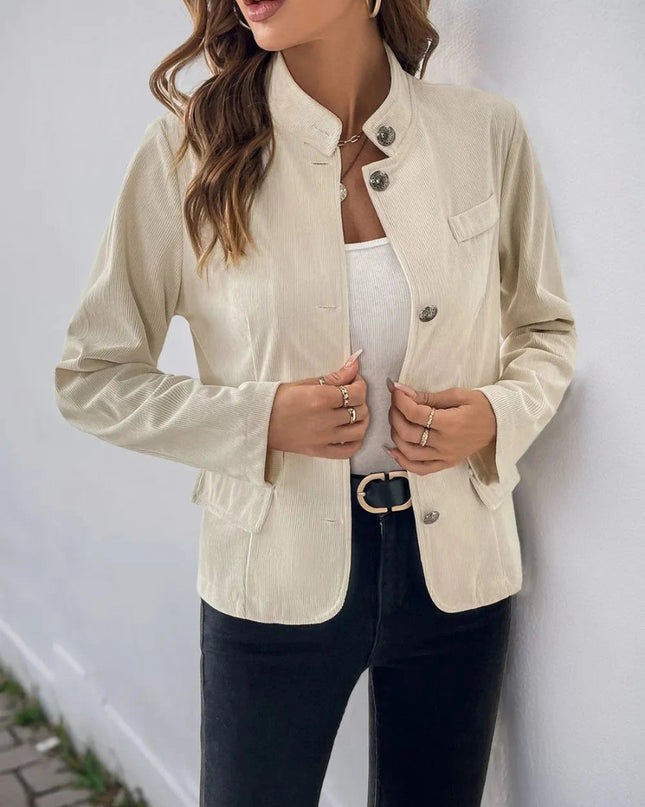 Perfee Button Up Mock Neck Jacket - Trendsi