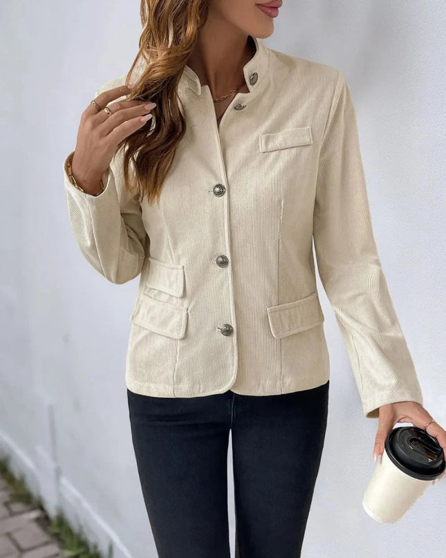 Perfee Button Up Mock Neck Jacket - Trendsi