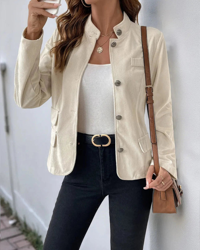Perfee Button Up Mock Neck Jacket - Trendsi