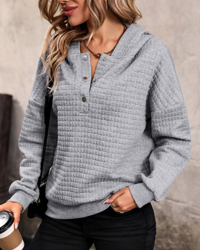 Perfee Waffle - Knit Half Button Hoodie - Trendsi